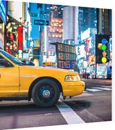 Close-up van een gele taxi op Times Square in New York - Foto op Dibond - 80 x 80 cm