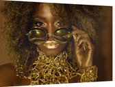 Vrouw met gouden ketting - Foto op Dibond - 90 x 60 cm