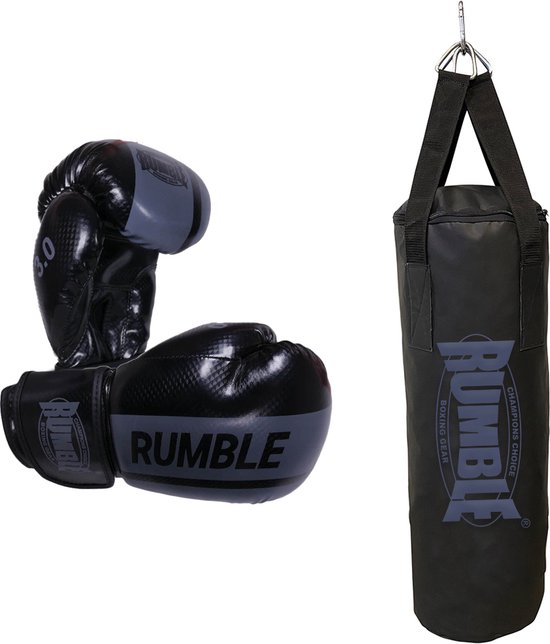 Rumble bokszak Kinderen Set Ready 3.0 Zwart/Grijs 70cm Bokshandschoen 4 Oz