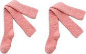 Set van 2 paar warme lange sokken fleece - roze - maat 38-40 - kniekousen dames