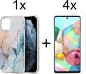 Samsung A32 5G Hoesje - Samsung Galaxy A32 5G Hoesje Marmer Lichtblauw Siliconen Case - 4x Samsung A32 5G Screenprotector