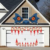 Kerst-Halloween Monster Deur Sticker/Horror Eye Fangs/Vakantie Garagedeur Decoratie Muursticker HW031