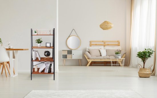 Bobbel Home Boekenkast - Industrieel - Ladderkast - Metaal/Hout - Zwart/Bruin - 137,5 cm Hoog x 56 cm Breed x 34 cm Diep - 4 Legplanken van Bobbel Home — afbeelding 3