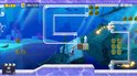 Mario zwemt door een onderwaterwereld met buizen, munten, vissen en een scheepswrak.
