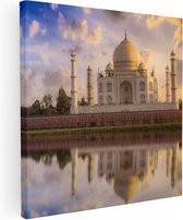 Artaza Canvas Schilderij Taj Mahal bij het Water in India - 60x60 - Foto Op Canvas - Canvas Print