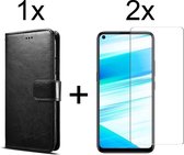 Oppo A53/A53S hoesje bookcase met pasjeshouder zwart wallet portemonnee book case cover - 2x Oppo A53/A53S screenprotector