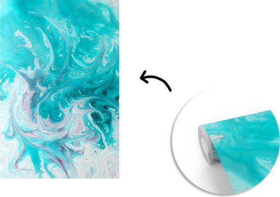 Papier peint - Papier peint photo Aquarelle - Peinture à l'huile - Turquoise - Wit - Largeur 180 cm x Hauteur 280 cm