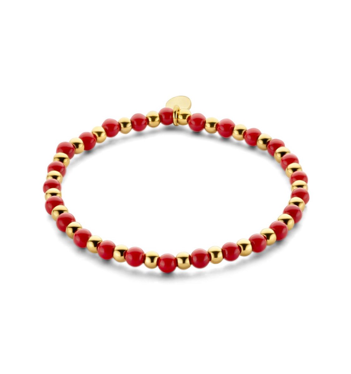 CO88 Collection 8CB-90836 Stalen Armband - Dames - kralen - 4 en 4,5 mm Doorsnee - Staal en Rode Jade - 17,8 cm Lengte - Rekarmband - Goudkleurig