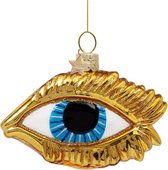 Vondels - Glanzend blauw oog - Goud - Glazen kerstdecoratie - Kerstbal - h6cm