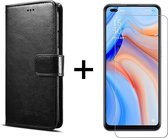 Oppo Reno 4 5G hoesje bookcase met pasjeshouder zwart wallet portemonnee book case cover - 1x Oppo Reno 4 5G screenprotector