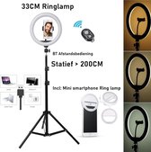 Ringlamp (groot) 30cm met statief 200CM + Mini Smartphone ringlamp | Fotografie Verlichting | 300mm | 13 inch | 3 kleuren | Warm wit | Selfie Lamp | Voor Youtube | Tiktok | Make Video Live Ph