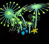✿Brenlux®  Aquariumdecoratie - Koraal - Kunstplant Aquarium Fluo - Planten voor aquarium - Mooie neon planten –Aquariumplant GROEN met rots - Aquariumdecoratie - Aquariumversiering - Benodigdheden aquarium – Met zuignap - 10 cm x 9 cm
