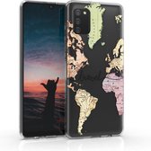 kwmobile telefoonhoesje voor Samsung Galaxy A02s - Hoesje voor smartphone in zwart / meerkleurig / transparant - Travel Wereldkaart design