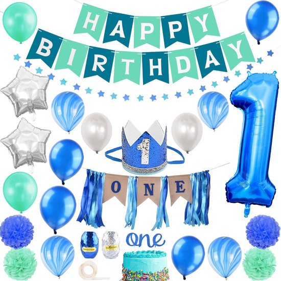 Losjes snor Ciro Verjaardagskroon met gekleurde ballonnen en slingers als 1e verjaardag  versiering en... | bol.com