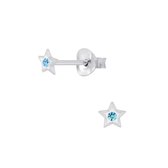 Joy|S - Zilveren mini ster oorbellen - 4 mm - aqua blauw kristal - voor kinderen