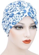 Akyol - Indische - Arabische - Hoofddeksel - Indisch - Tulband - Muts - Hijab - Blauw-Wit