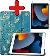 Hoes Geschikt voor iPad 10.2 2021 Hoes Book Case Hoesje Trifold Cover Met Screenprotector - Hoesje Geschikt voor iPad 9 Hoesje Bookcase - Bloesem