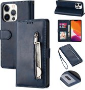 Coque de téléphone de Luxe pour Apple iPhone 13 Mini | Bookcase en cuir de haute qualité | Étui portefeuille en cuir | Porte-cartes | Bleu