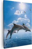 Artaza - Canvas Schilderij - Dolfijnen Springen uit de Blauwe Zee - 40x50 - Foto Op Canvas - Canvas Print