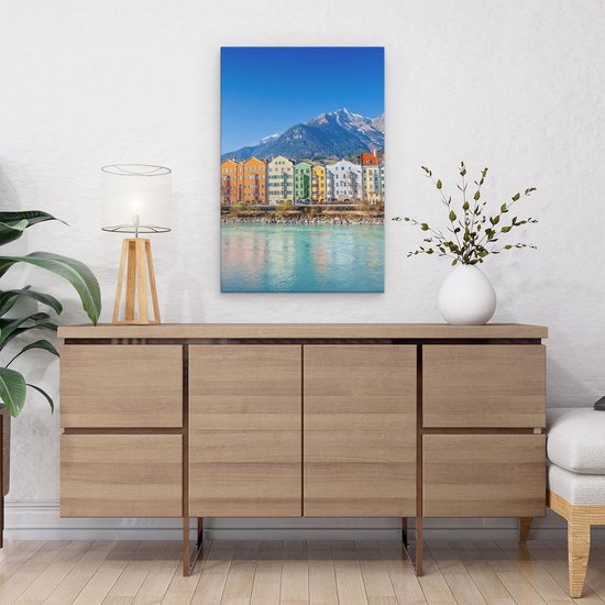 Artaza Canvas Schilderij Gekleurde Huisjes in Innsbruck, Oostenrijk - 40x60 - Poster Foto op Canvas - Canvas Print
