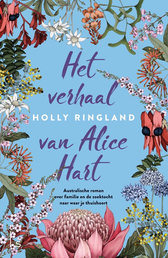 Boekomslag met bloemenrand en tekst 'Het verhaal van Alice Hart'.