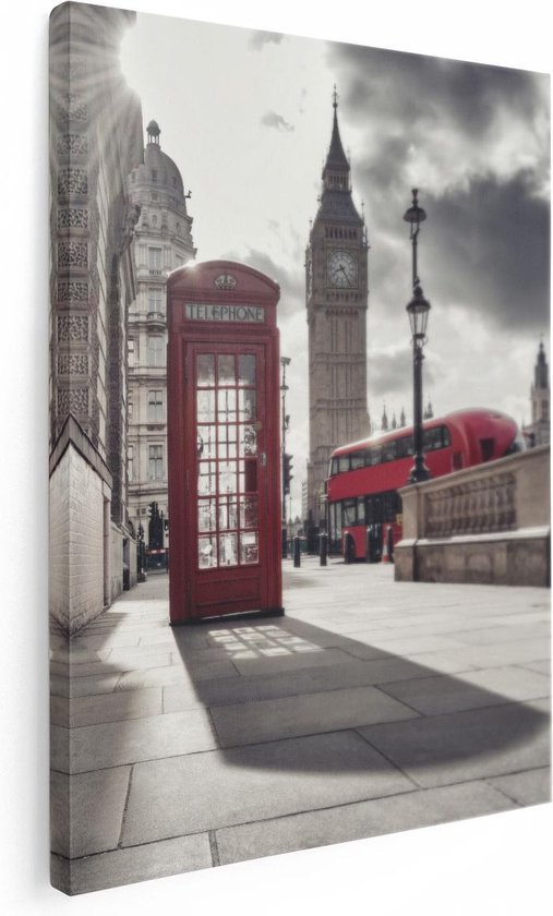 Artaza Canvas Schilderij Rode Telefooncel in Londen bij de Big Ben - 60x80 - Foto Op Canvas - Canvas Print