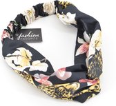 Haarband Leopard - Luipaard / Bloem Zwart | Satijn - Polyester | Elastische Bandana