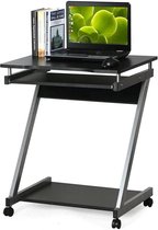 MuCasa® Bijzettafel op wielen Z-vormig zwart - Laptoptafel met toetsenbord lade - Hout en metalen tafel - Werktafel 60x48x73cm - Computer bureau met legplank