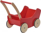 poppenwagen hout 45 cm rood/bruin