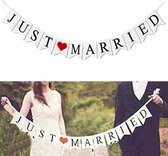 Just Married Vlaggenlijn - Slinger - Vlag - Banner | Vintage - Marriage - Huwelijk - Feest - Bruiloft - Wedding - Party- 5 meter voor binen en buiten