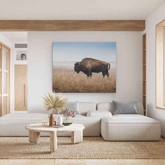 Artaza - Peinture sur toile - Bison dans l'herbe - 100 x 80 - Groot - Photo sur toile - Impression sur toile