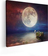 Artaza Canvas Schilderij Volle Maan in de Hemel boven het Water - 100x80 - Groot - Foto Op Canvas - Canvas Print