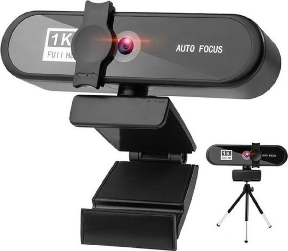 DrPhone CW7 1K Webcam - 1920x1080P- Webcamera met Microfoon/Statief en Privacy kap - Autofocus - 85-graden groothoek - 2MP - Zwart