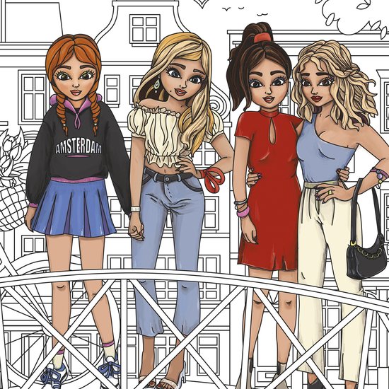 Models and The City - Amsterdam - Top Model Coloring Page XXL - Top Model Coloring Book - Top Model Products for Kids - Top Model Coloring Poster 980x680 mm