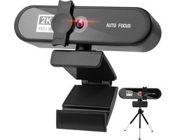 DrPhone CW7 – 2K Webcam – 2592x1944P– Webcamera met Microfoon/Statief en Privacykap – Autofocus – 85 graden groothoek – 5MP – Zwart