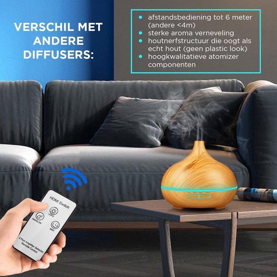 O'dor® Aroma Diffuser - 2 flesjes 100% PURE Etherische Olie - Luchtbevochtiger - Aromatherapie - Geurverspreider - Etherische olie - Verstuiver - Aromadiffusers - Lichtbruin