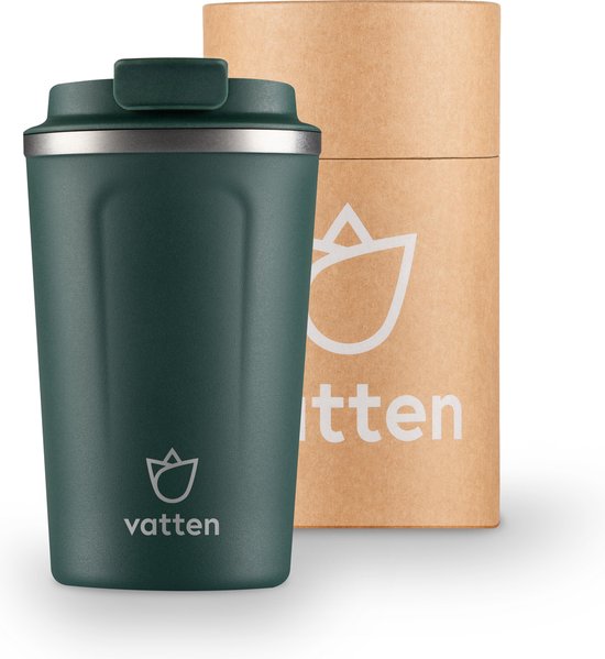 Vatten® Premium RVS Koffiebeker To Go - Donkergroen - 380ml - Thermosbeker - Theebeker cadeau geven