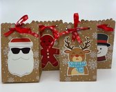 4 Luxe kerst cadeau doosjes/zakjes - 18,3 x 11,5 x 7,5 cm - Kado verpakkingen - Met lint - Kraftpapier