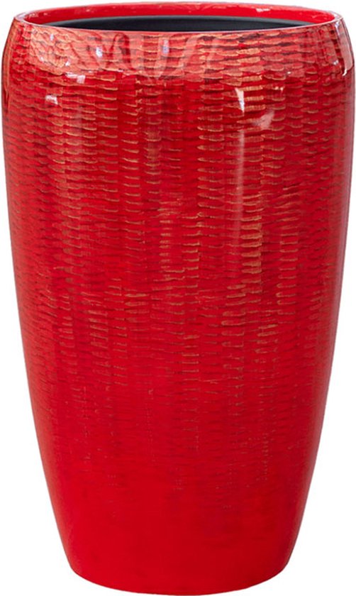Vida vaas rood 68cm hoog | Rode hoogglans met snakeskin design | Hoge grote bloempot plantenbak vazen