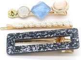 Haarspelden - Haarclips - Set 3 Stuks - 6,5 cm - Blauw en Grijs