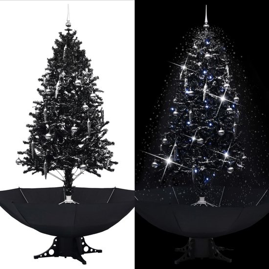 Sneeuwende kerstboom met parasolvoet 190 cm PVC zwart