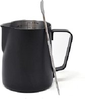 Pot à lait inox noir de 350mL avec stylo latte art - Pichet inox à café avec mesures en mL et en oz - Pot a lait avec bec verseur - Accessoire cafe pour latte, chocolat chaud, expr