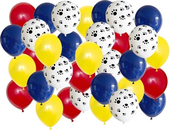 Honden ballon mix 40-delig rood geel blauw wit zwart - ballon - hond - hondenballon - verjaardag - honden feest