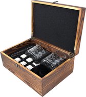 Kitchelier - Whiskeyset - Luxe Whiskeyset - Incl. 2 Whiskey Glazen, 6 Whiskey Stones, Fluwelen Opbergzak, Opbergbox, 1 Whiskey ijstang - Ice Cube - Herbruikbare Ijsblokjes -  Cadeau voor Man 