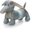 Country Dog Slinky met trekveer – Honden speelgoed – Honden speeltje met piepgeluid – Honden knuffel gemaakt van duurzame materialen – Trek speeltje - Dubbel gestikt – Extra lagen – Voor trek spelletjes – Grijs/Blauw – 35x18cm