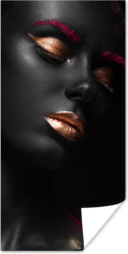 Poster Vrouw - Zwart - Goud - 40x80 cm