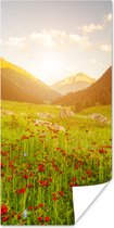 Poster Bloemen - Berg - Zon - 75x150 cm