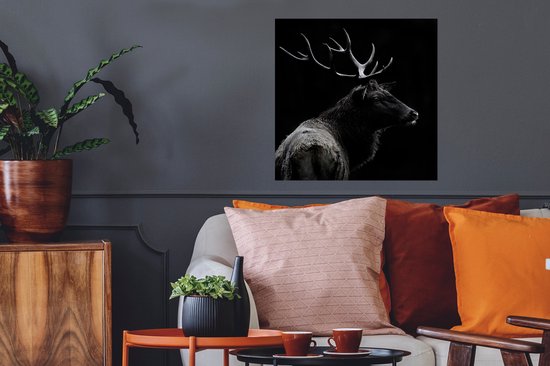 Poster Cerf - Zwart - Wit - Bois - 50x50 cm