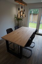 Eikenhouten eettafel | 90x180cm | U-poot slank mat zwart | boomstam rand