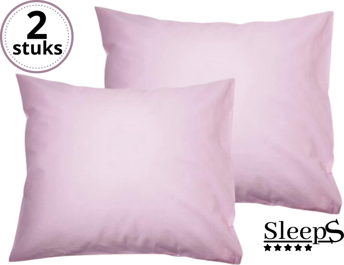 Sleeps - Kussenslopen - Set van 2 Stuks - Roze - 60x70cm - 100% Hoogwaardige 20A Katoen - Zacht Katoen - Strijkvrij -